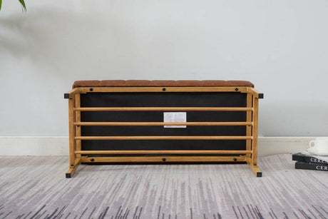 Retro Upholstered Brown Storage Ottoman Bench With Shelf - Sleep Galleria