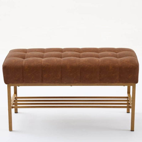 Retro Upholstered Brown Storage Ottoman Bench With Shelf - Sleep Galleria
