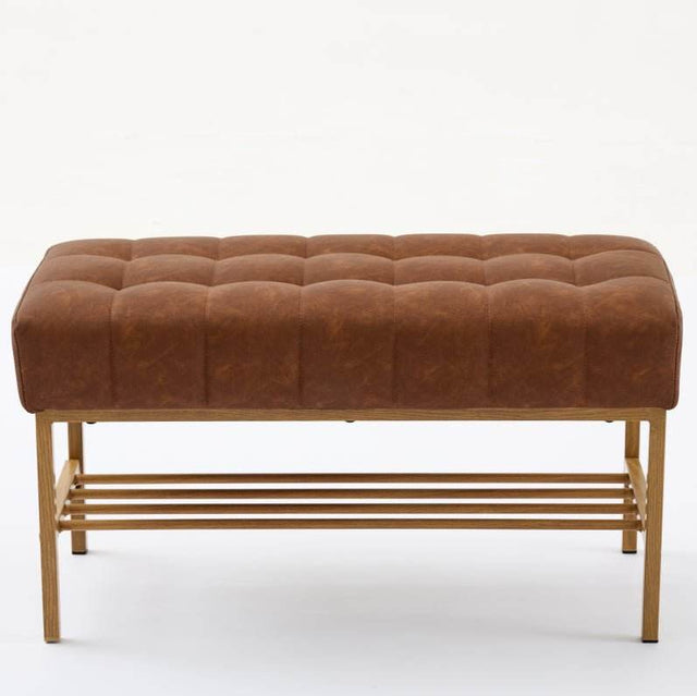 Retro Upholstered Brown Storage Ottoman Bench With Shelf - Omega Lifestyles