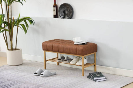 Retro Upholstered Brown Storage Ottoman Bench With Shelf - Sleep Galleria