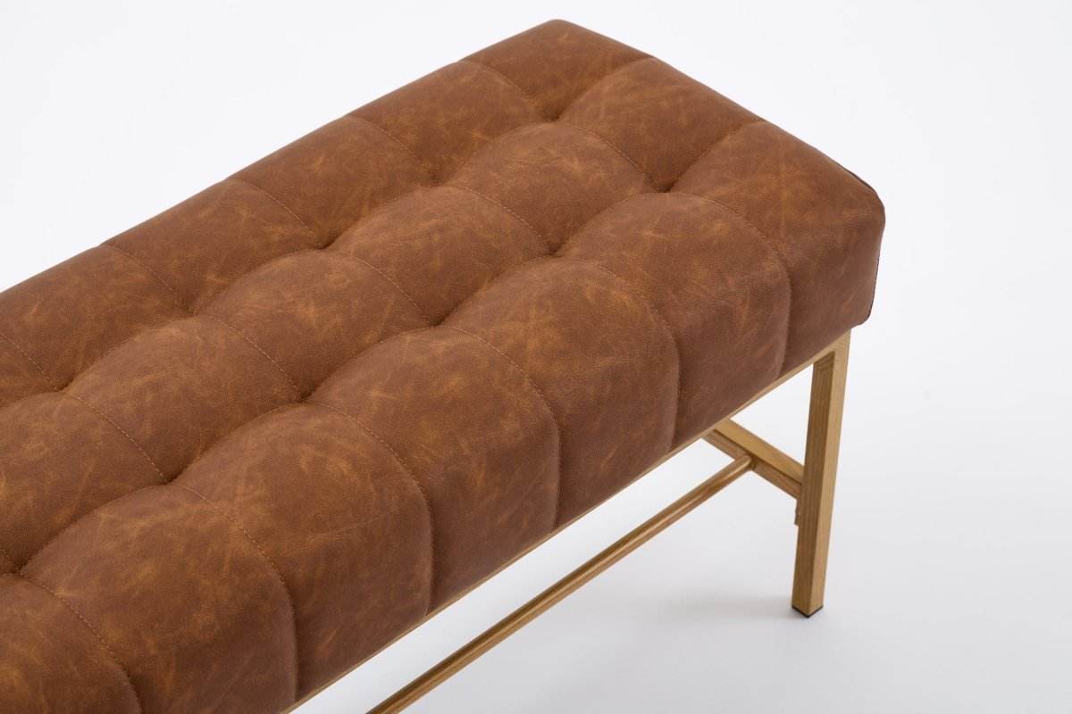 Retro Upholstered Brown Storage Ottoman Bench With Shelf - Sleep Galleria