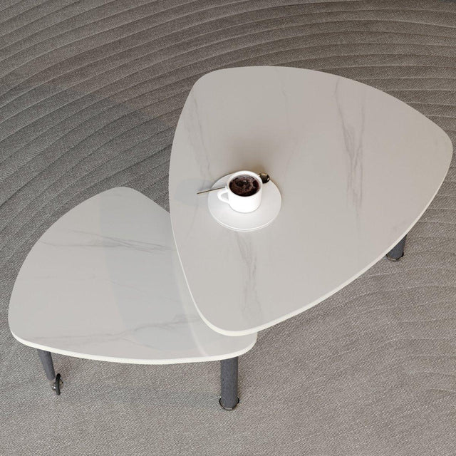 Rotatable Modern White Sintered Stone Top Coffee Table - Omega Lifestyles