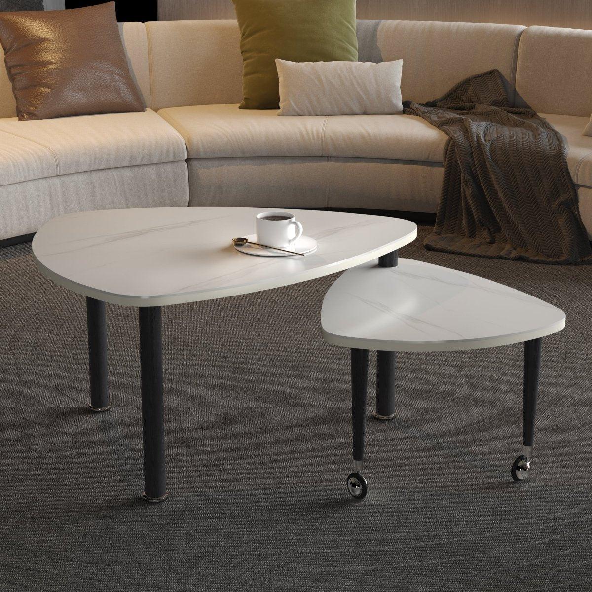 Rotatable Modern White Sintered Stone Top Coffee Table - Omega Lifestyles
