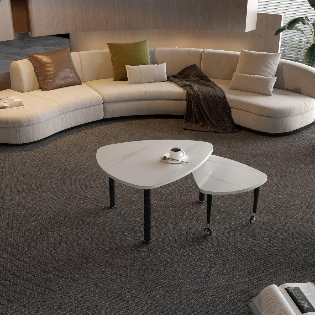 Rotatable Modern White Sintered Stone Top Coffee Table - Omega Lifestyles