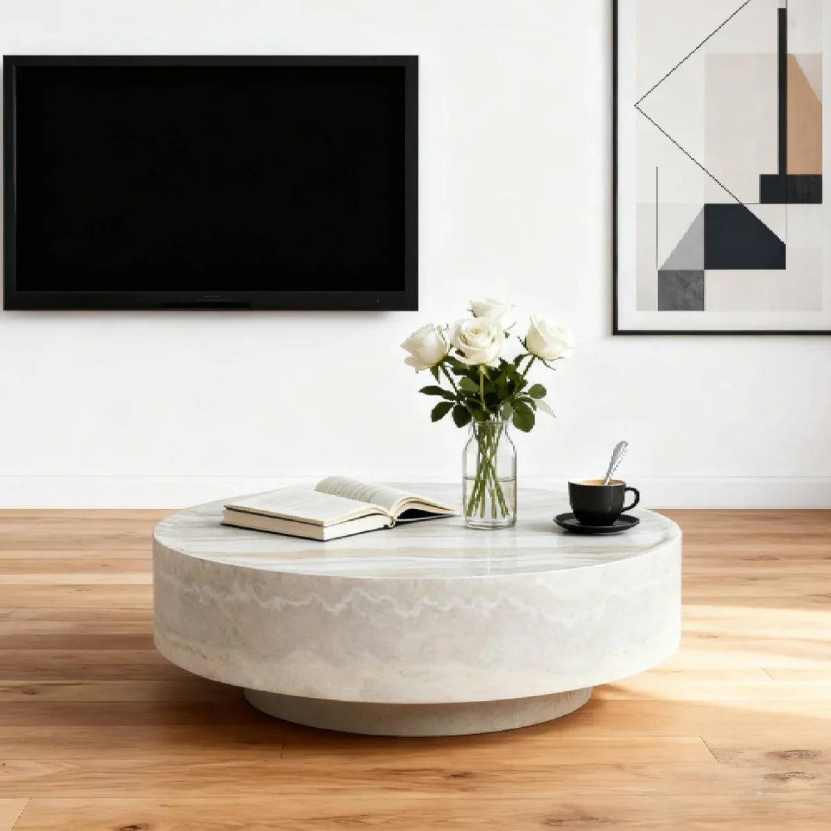 Round Fiberglass Durable Coffee Table With Open Storage - Omega Lifestyles