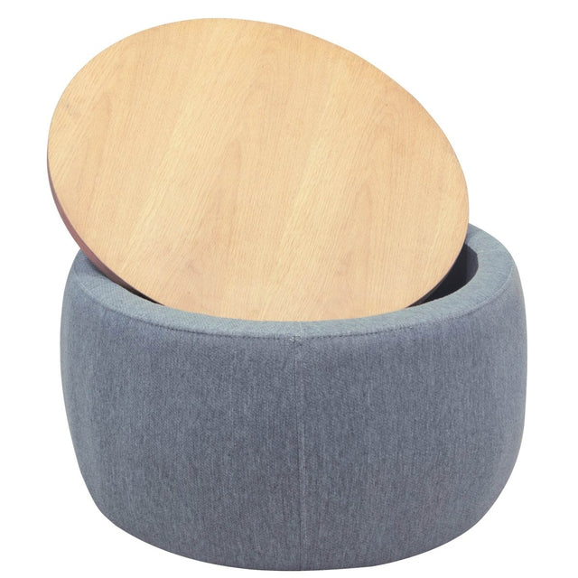 Round Storage Ottoman With Removable Linen Top - Omega Lifestyles