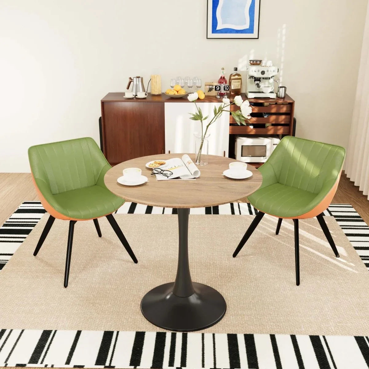 Round Tulip Dining Table And 2 PU Cushioned Chairs Set - Omega Lifestyles