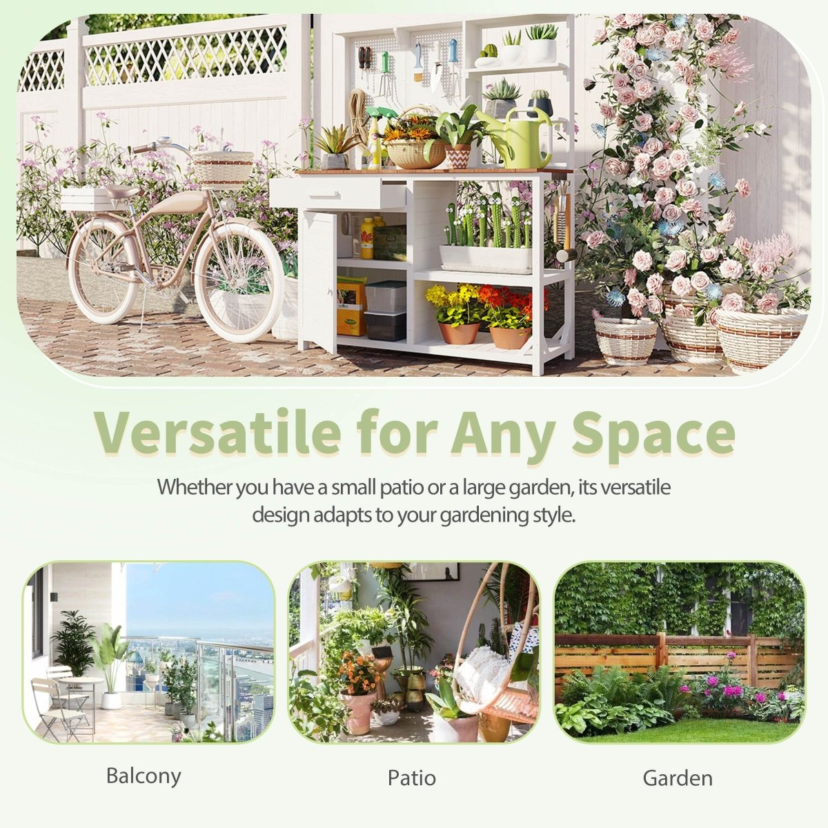 Rustic Fir Wood Potting Bench With Hutch and Storage - Driftwood - Omega Lifestyles