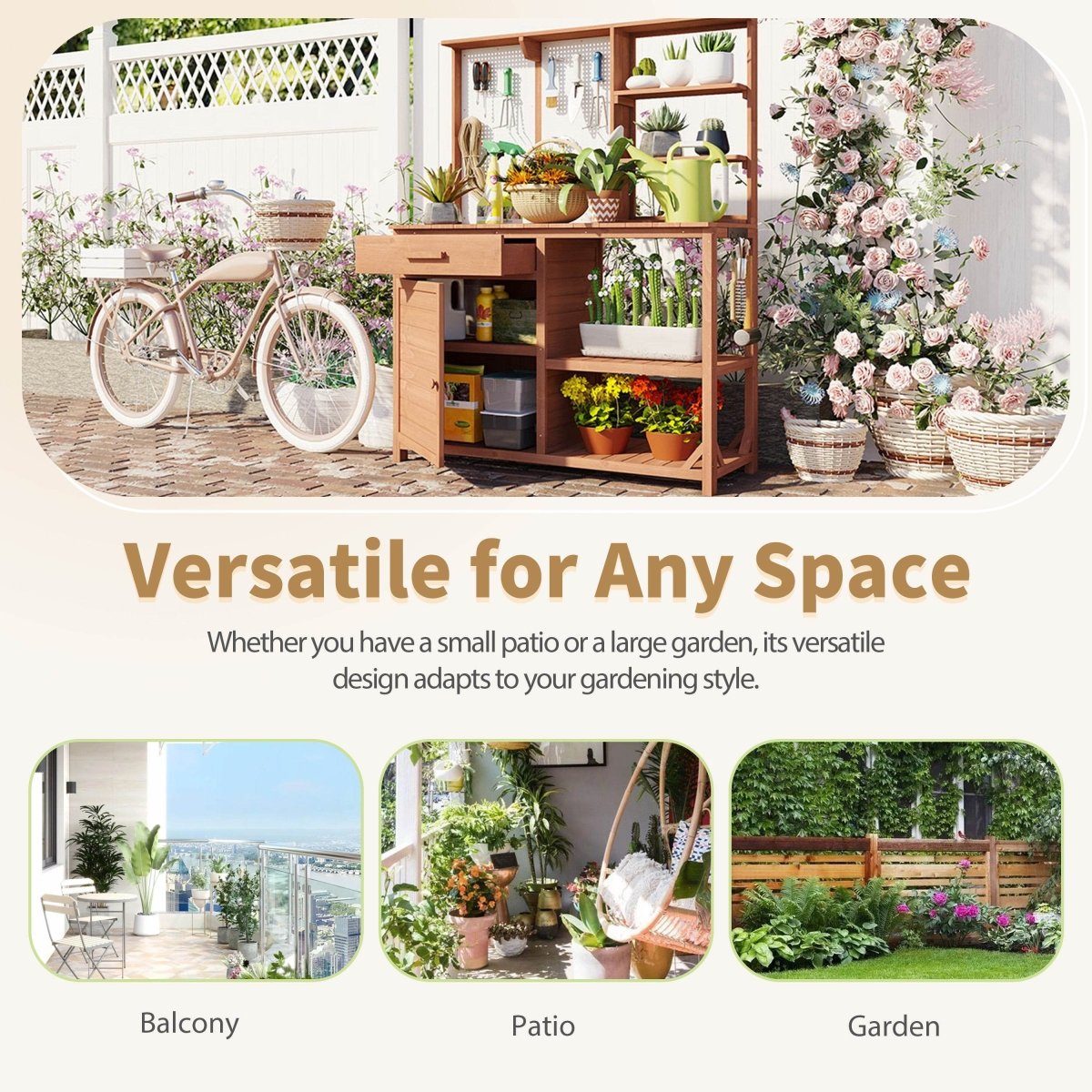 Rustic Fir Wood Potting Bench With Storage Hutch - Omega Lifestyles