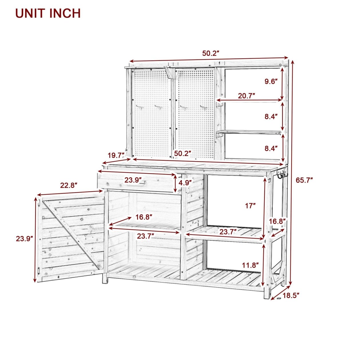 Rustic Fir Wood Potting Bench With Storage Hutch - Omega Lifestyles
