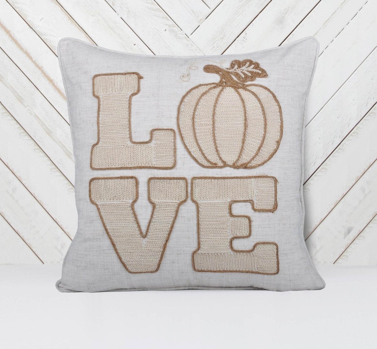 Rustic Pumpkin Embroidered 20x20 Polyester Throw Pillow - Driftwood - Omega Lifestyles