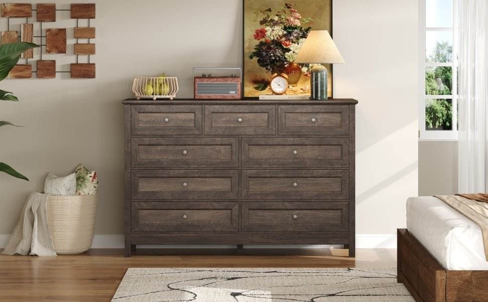 Rustic Solid Wood 9-Drawer Storage Dresser - Sleep Galleria