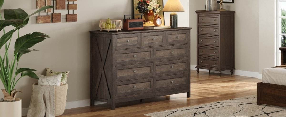 Rustic Solid Wood 9-Drawer Storage Dresser - Sleep Galleria