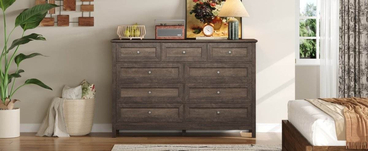 Rustic Solid Wood 9-Drawer Storage Dresser - Sleep Galleria