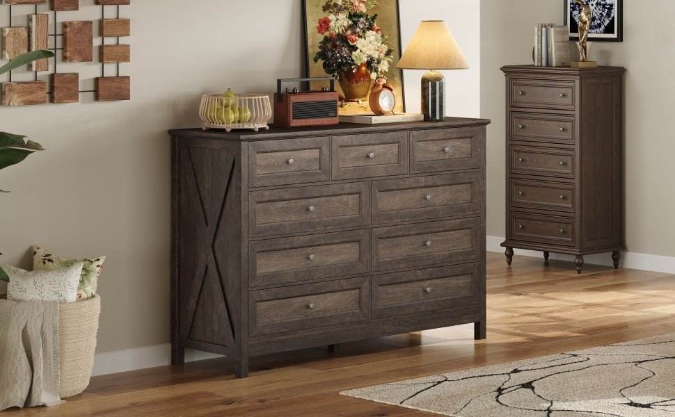 Rustic Solid Wood 9-Drawer Storage Dresser - Sleep Galleria