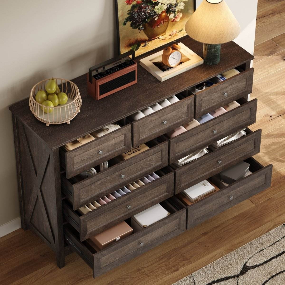Rustic Solid Wood 9-Drawer Storage Dresser - Sleep Galleria