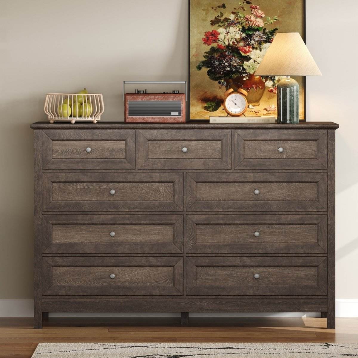 Rustic Solid Wood 9-Drawer Storage Dresser - Sleep Galleria
