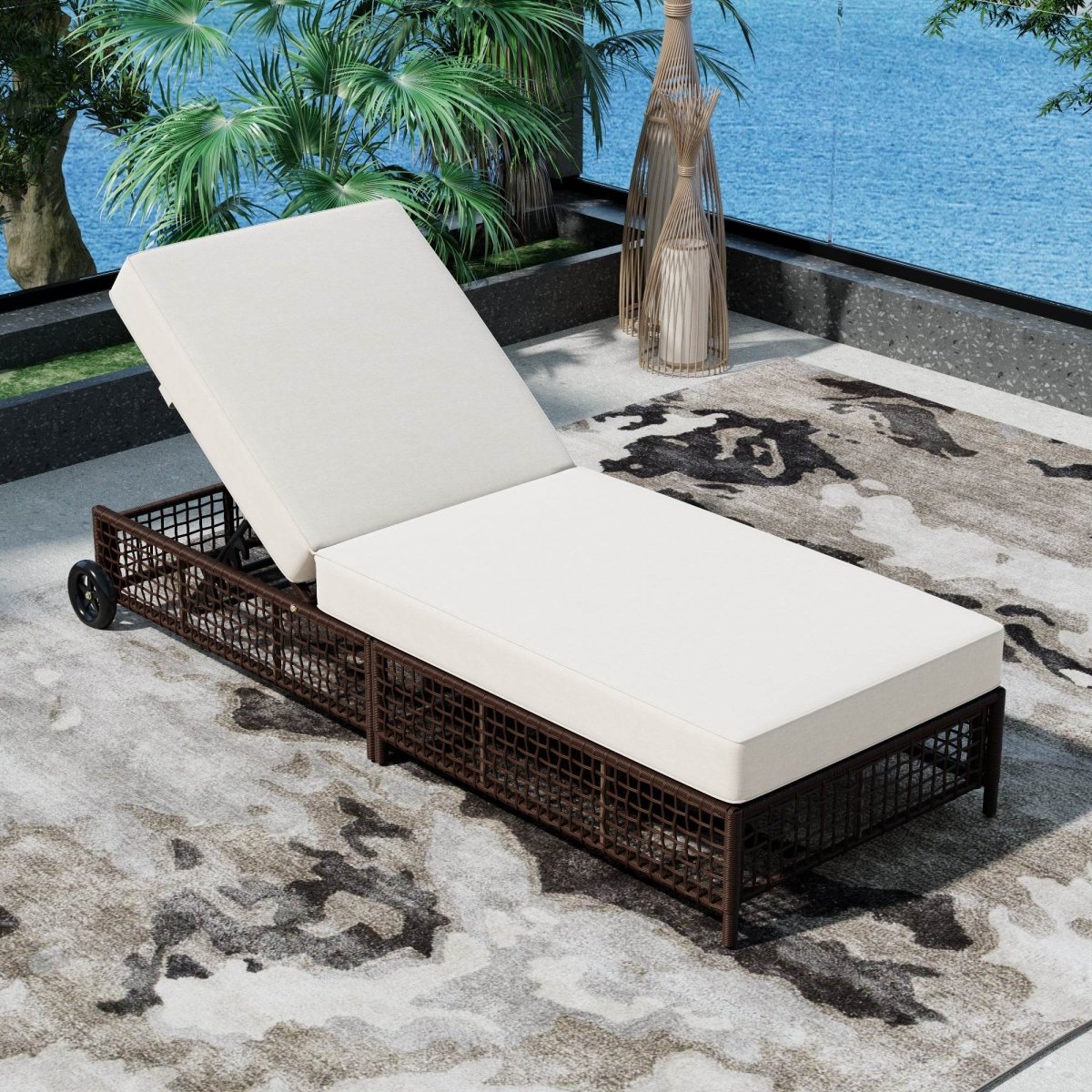 Set of 2 Adjustable Backrest Outdoor Rattan Lounge Chairs - Sleep Galleria