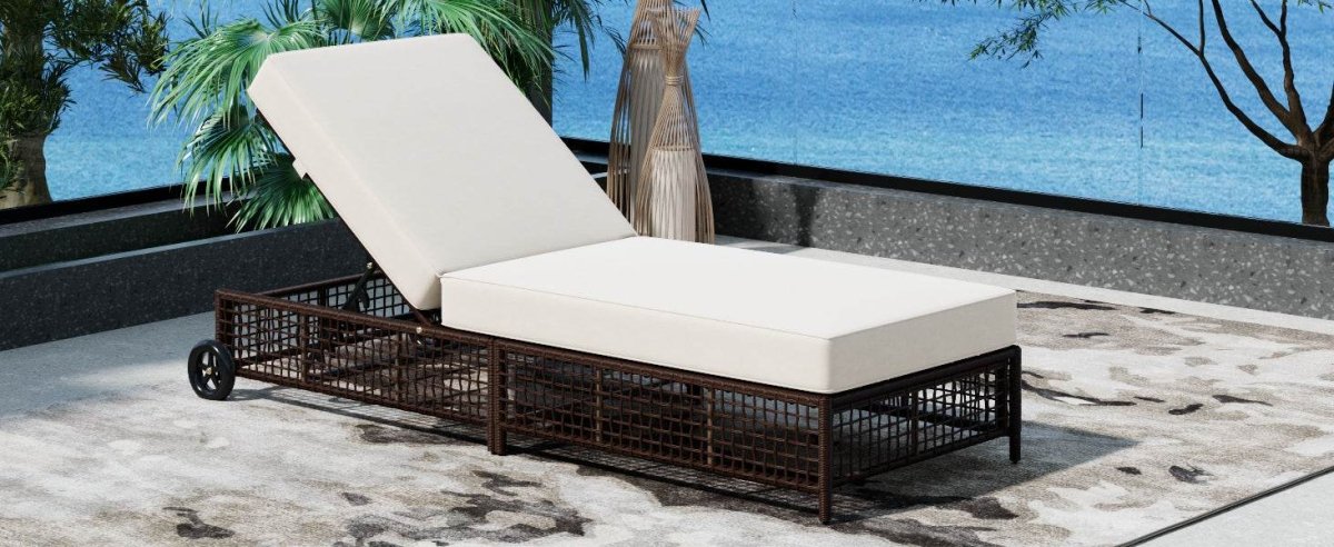 Set of 2 Adjustable Backrest Outdoor Rattan Lounge Chairs - Sleep Galleria