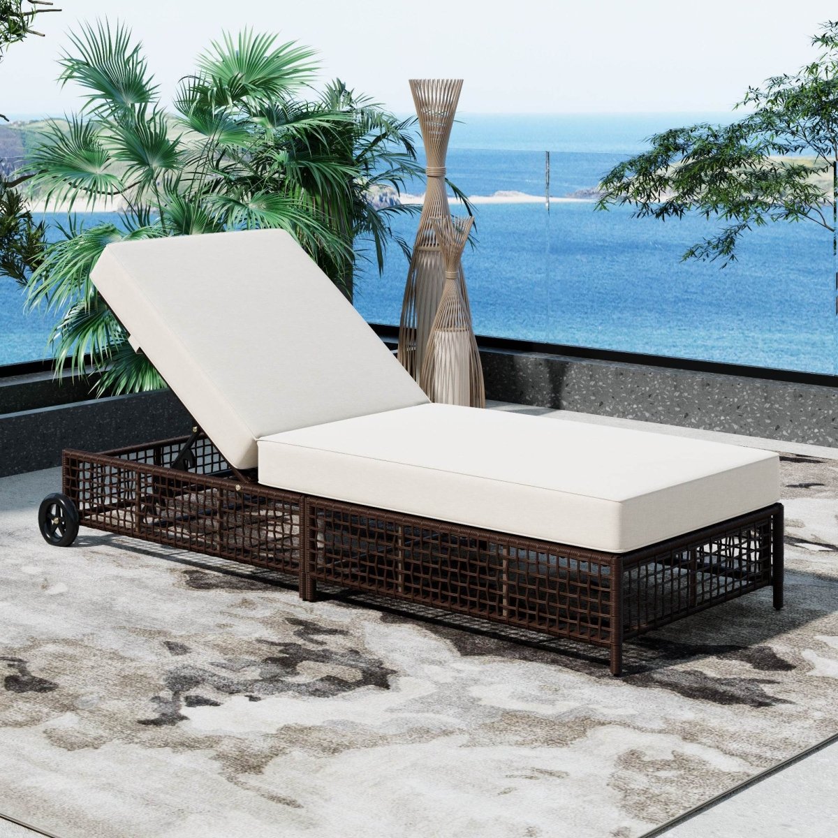 Set of 2 Adjustable Backrest Outdoor Rattan Lounge Chairs - Sleep Galleria