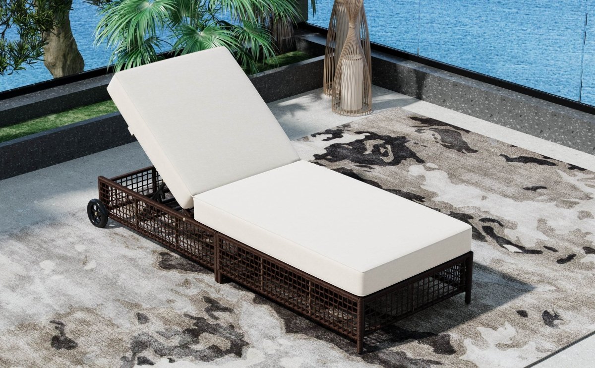 Set of 2 Adjustable Backrest Outdoor Rattan Lounge Chairs - Sleep Galleria
