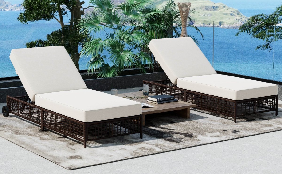Set of 2 Adjustable Backrest Outdoor Rattan Lounge Chairs - Sleep Galleria