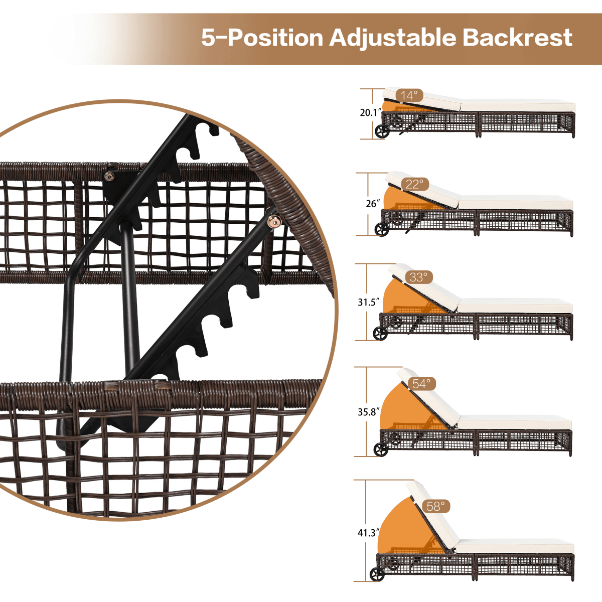 Set of 2 Adjustable Backrest Outdoor Rattan Lounge Chairs - Sleep Galleria