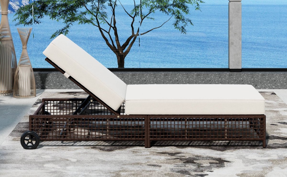 Set of 2 Adjustable Backrest Outdoor Rattan Lounge Chairs - Sleep Galleria