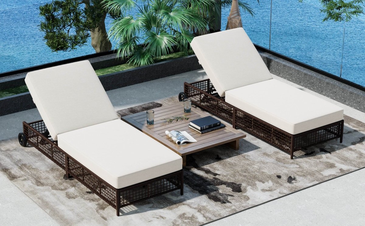 Set of 2 Adjustable Backrest Outdoor Rattan Lounge Chairs - Sleep Galleria