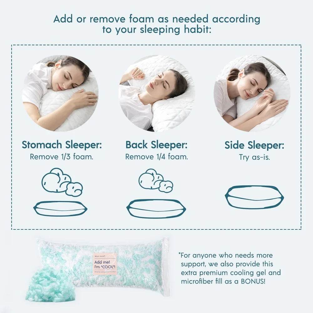 Set Of 2 Adjustable Cooling Shredded Memory Foam Pillows - Sleep Galleria