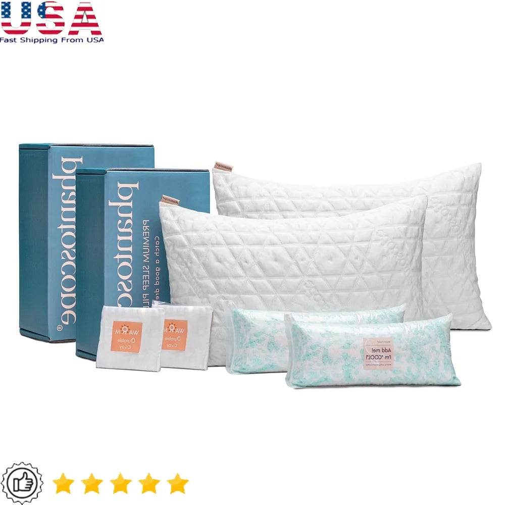 Set Of 2 Adjustable Cooling Shredded Memory Foam Pillows - Sleep Galleria