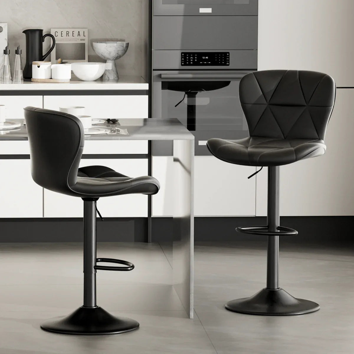 Set of 2 Adjustable Faux Leather Swivel Bar Stools - Omega Lifestyles
