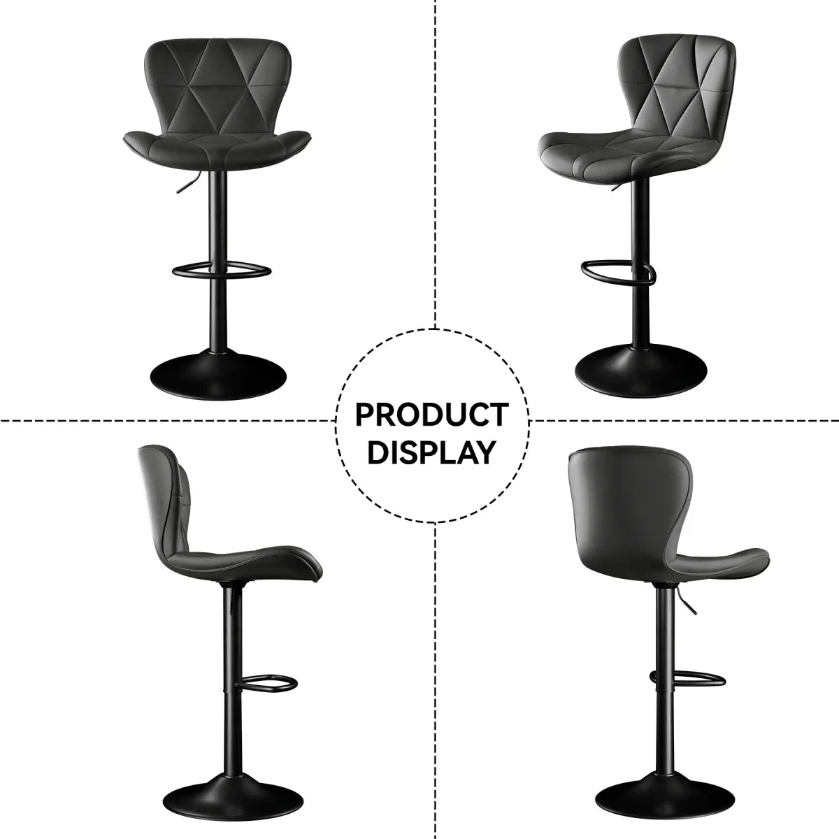 Set of 2 Adjustable Faux Leather Swivel Bar Stools - Omega Lifestyles