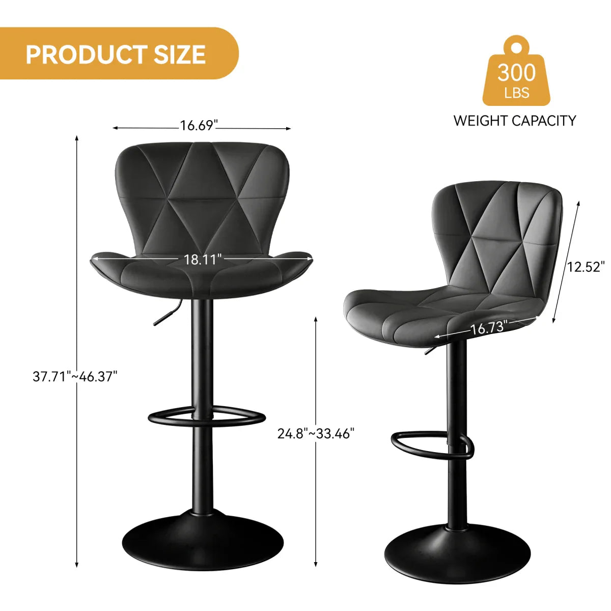 Set of 2 Adjustable Faux Leather Swivel Bar Stools - Omega Lifestyles