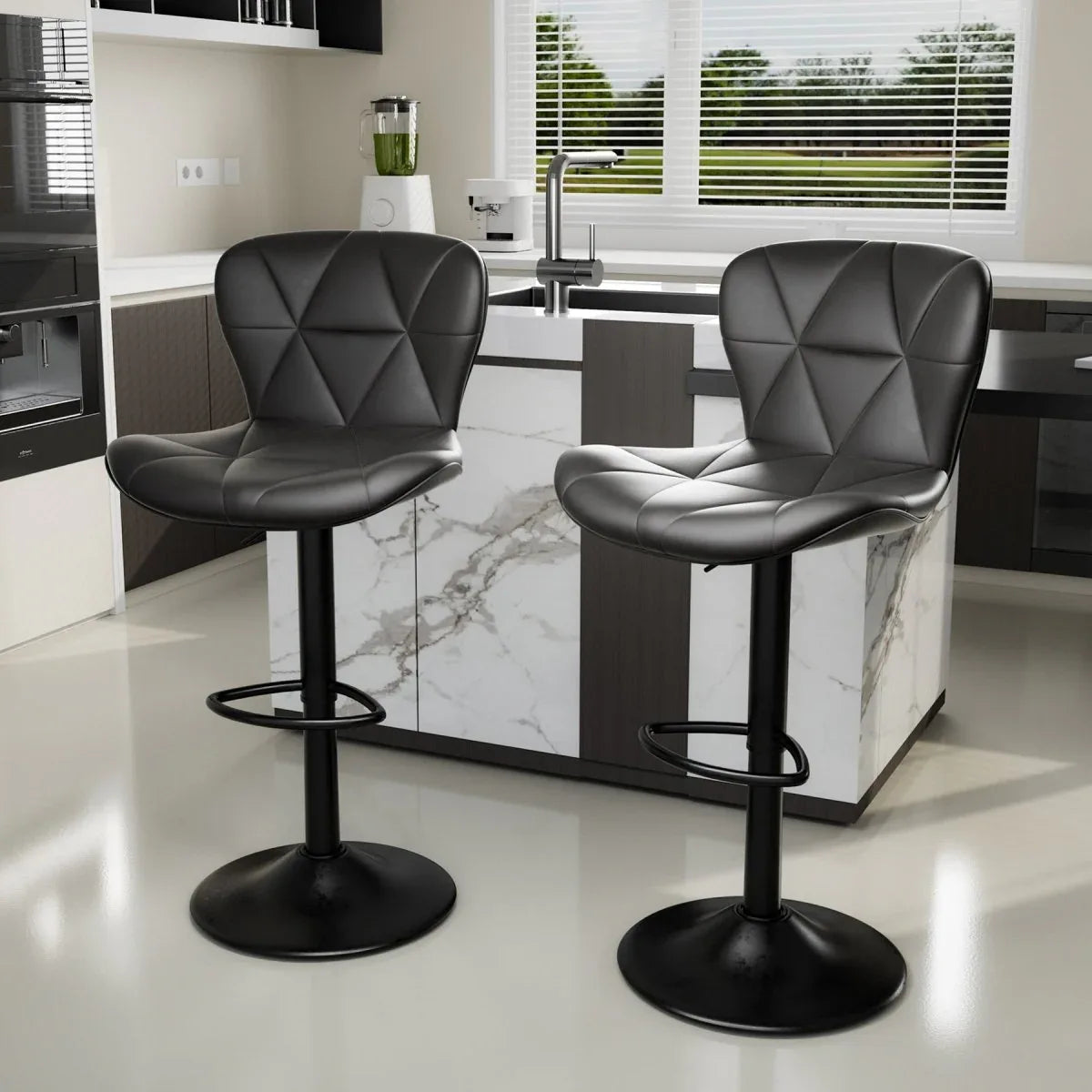 Set of 2 Adjustable Faux Leather Swivel Bar Stools - Omega Lifestyles