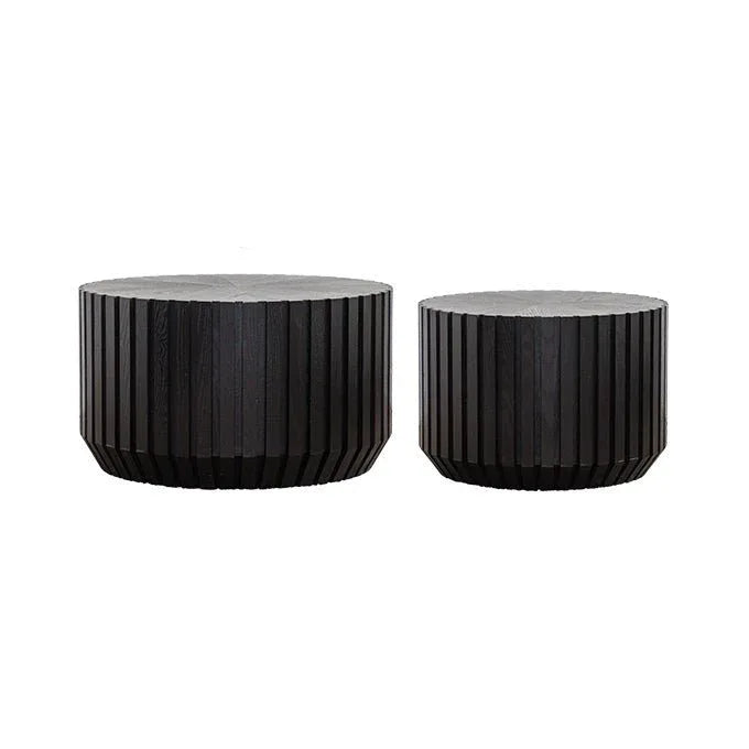 Set Of 2 Black Fluted Solid Wood MDF Coffee Tables - Omega Lifestyles