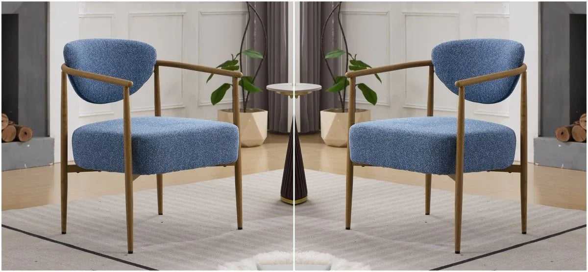 Set Of 2 Blue Woven Fabric Foam Seating Dining Arm Chairs - Omega Lifestyles