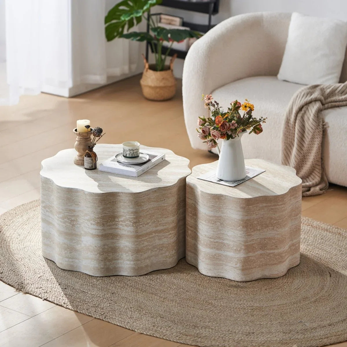 Set of 2 Minimalist Round Engineered Wood Coffee Tables - Omega Lifestyles