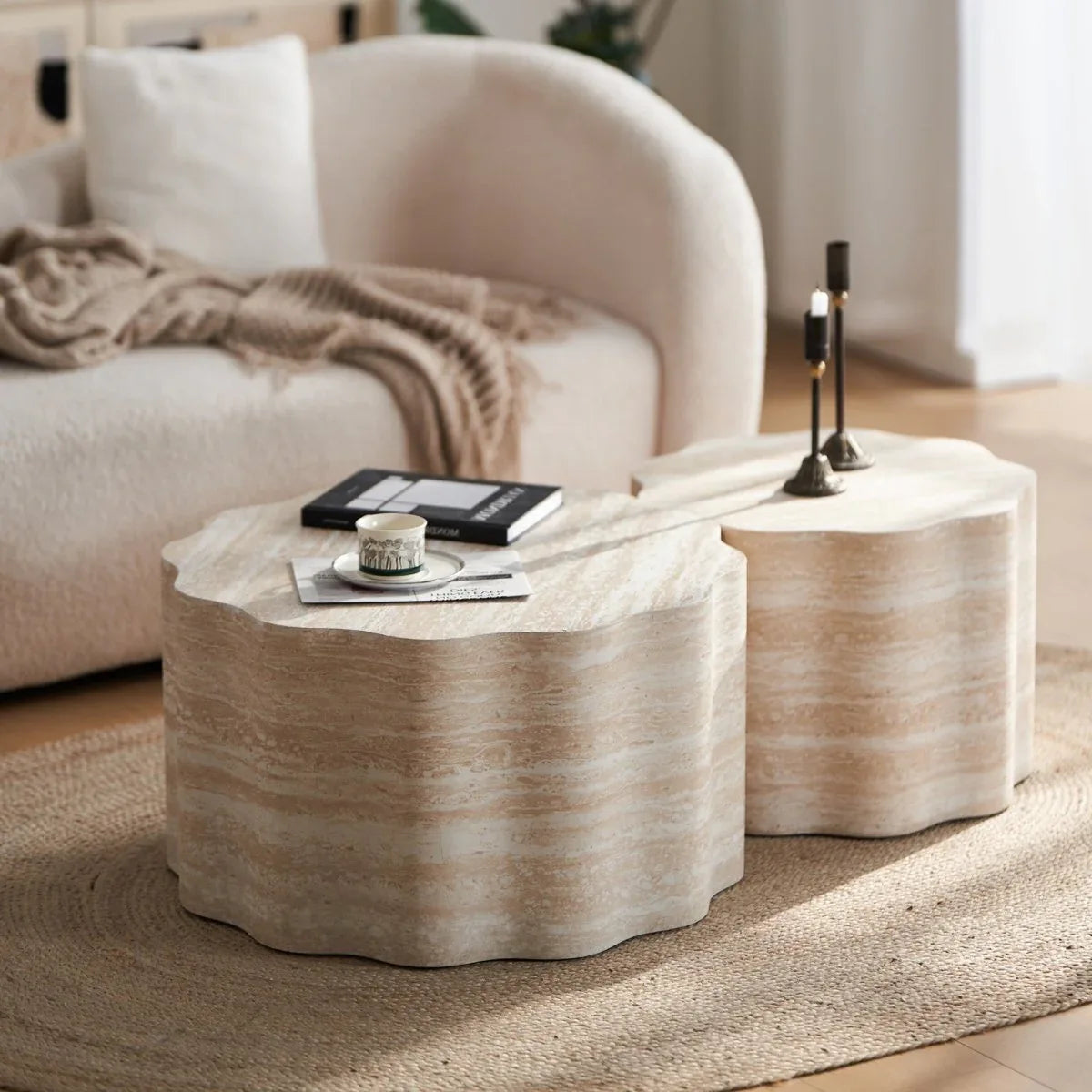 Set of 2 Minimalist Round Engineered Wood Coffee Tables - Omega Lifestyles