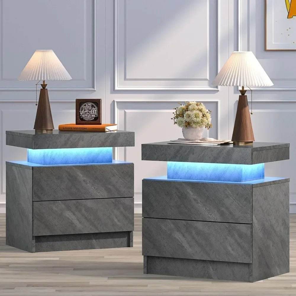 Set of 2 Modern LED Remote Controlled Nightstands - Omega Lifestyles