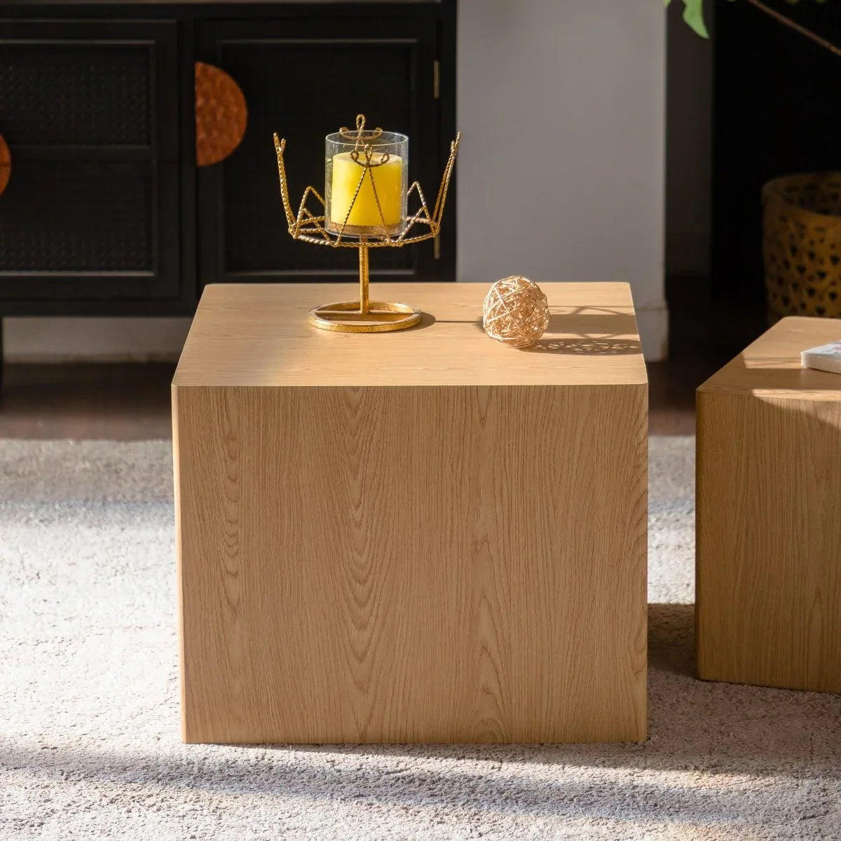 Set of 2 Modern Natural Wood Nesting Cube Side Tables - Omega Lifestyles