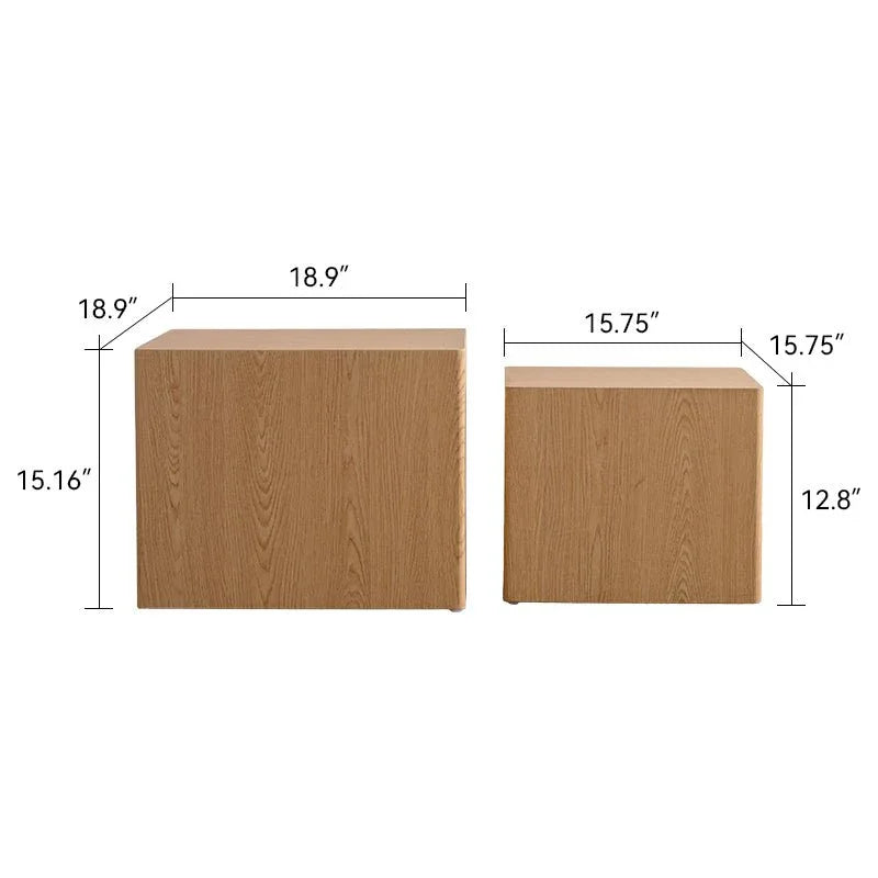 Set of 2 Modern Natural Wood Nesting Cube Side Tables - Omega Lifestyles
