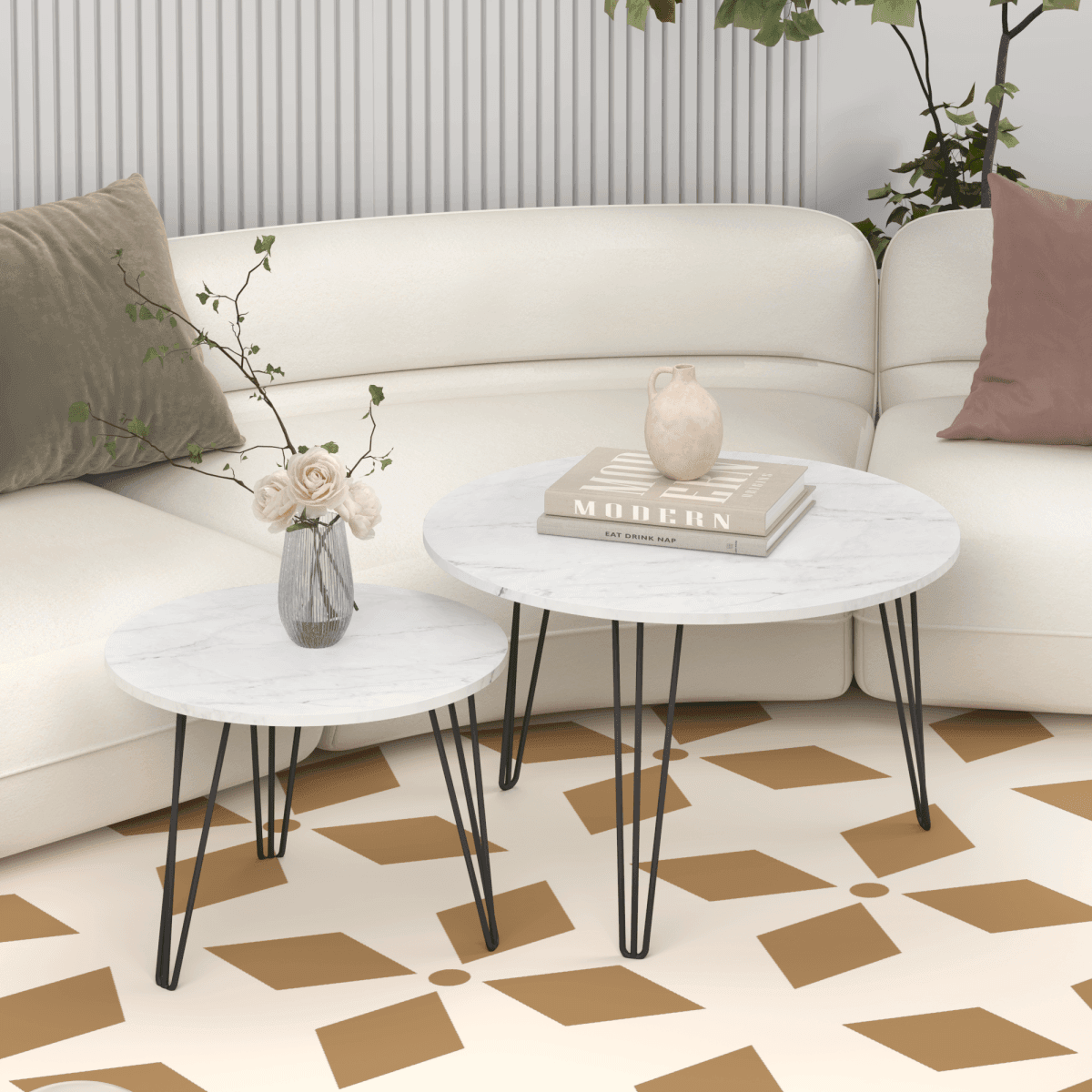 Set Of 2 Round Nesting Coffee Tables With Metal Frame - Sleep Galleria