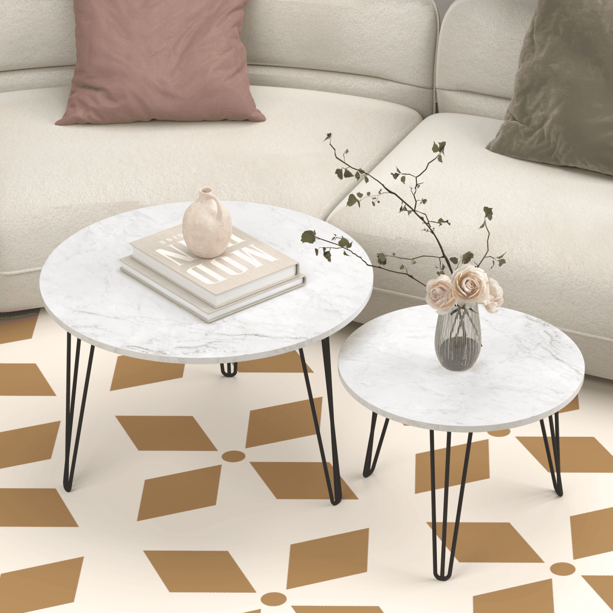 Set Of 2 Round Nesting Coffee Tables With Metal Frame - Sleep Galleria