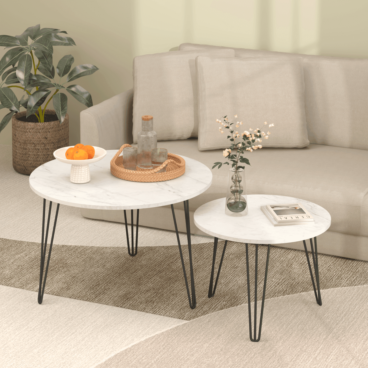 Set Of 2 Round Nesting Coffee Tables With Metal Frame - Sleep Galleria