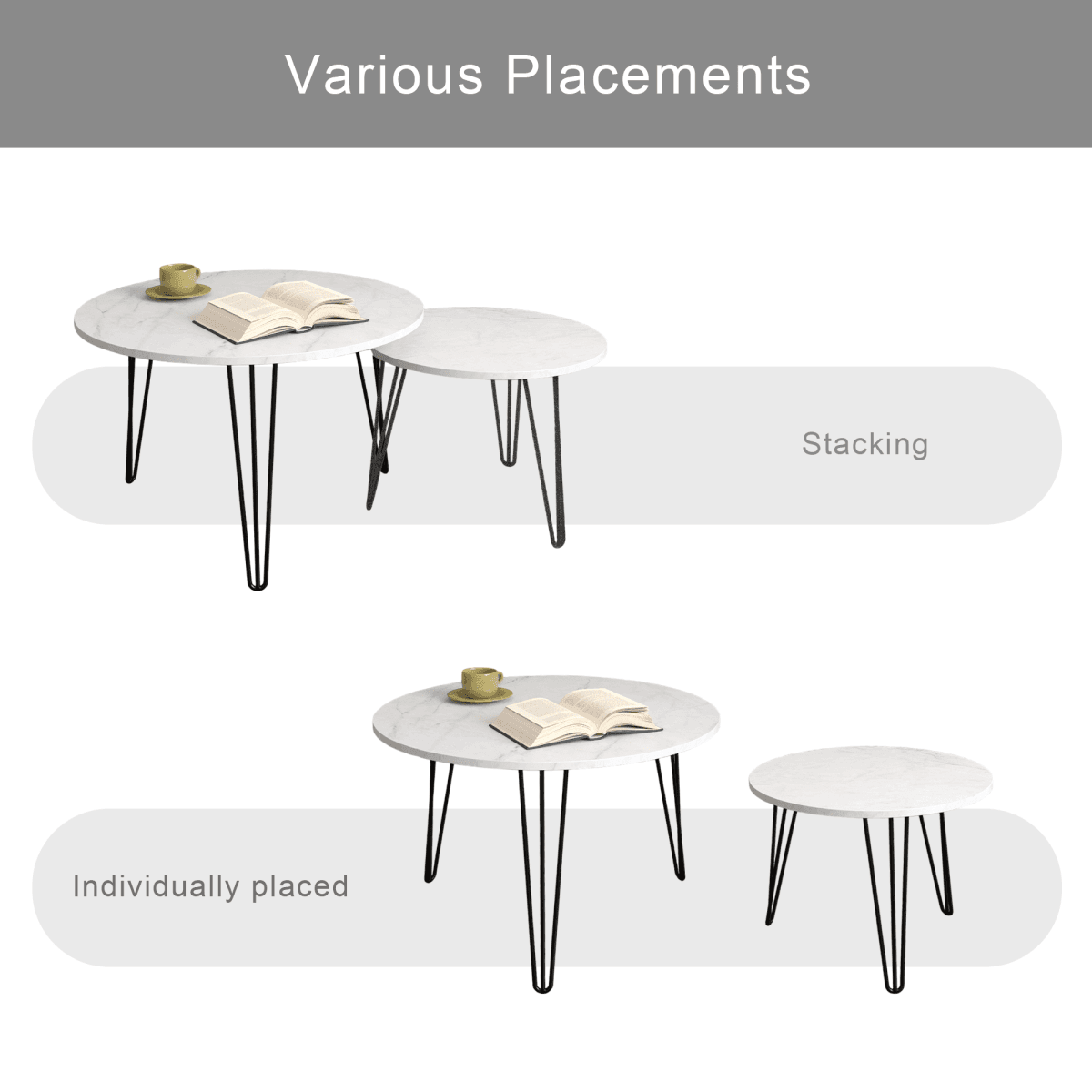 Set Of 2 Round Nesting Coffee Tables With Metal Frame - Sleep Galleria
