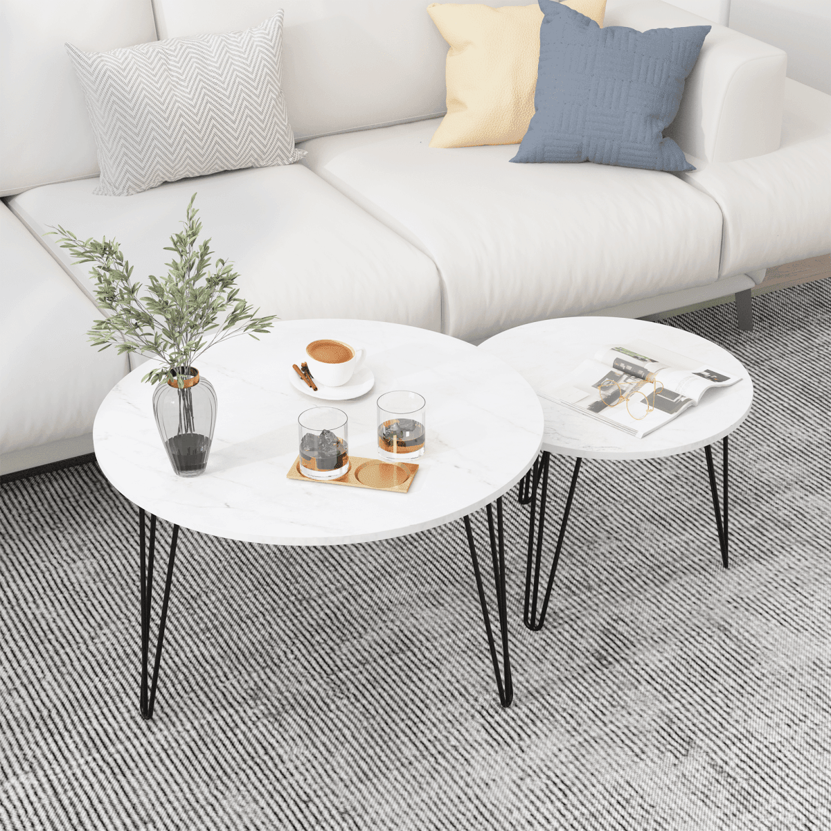Set Of 2 Round Nesting Coffee Tables With Metal Frame - Sleep Galleria