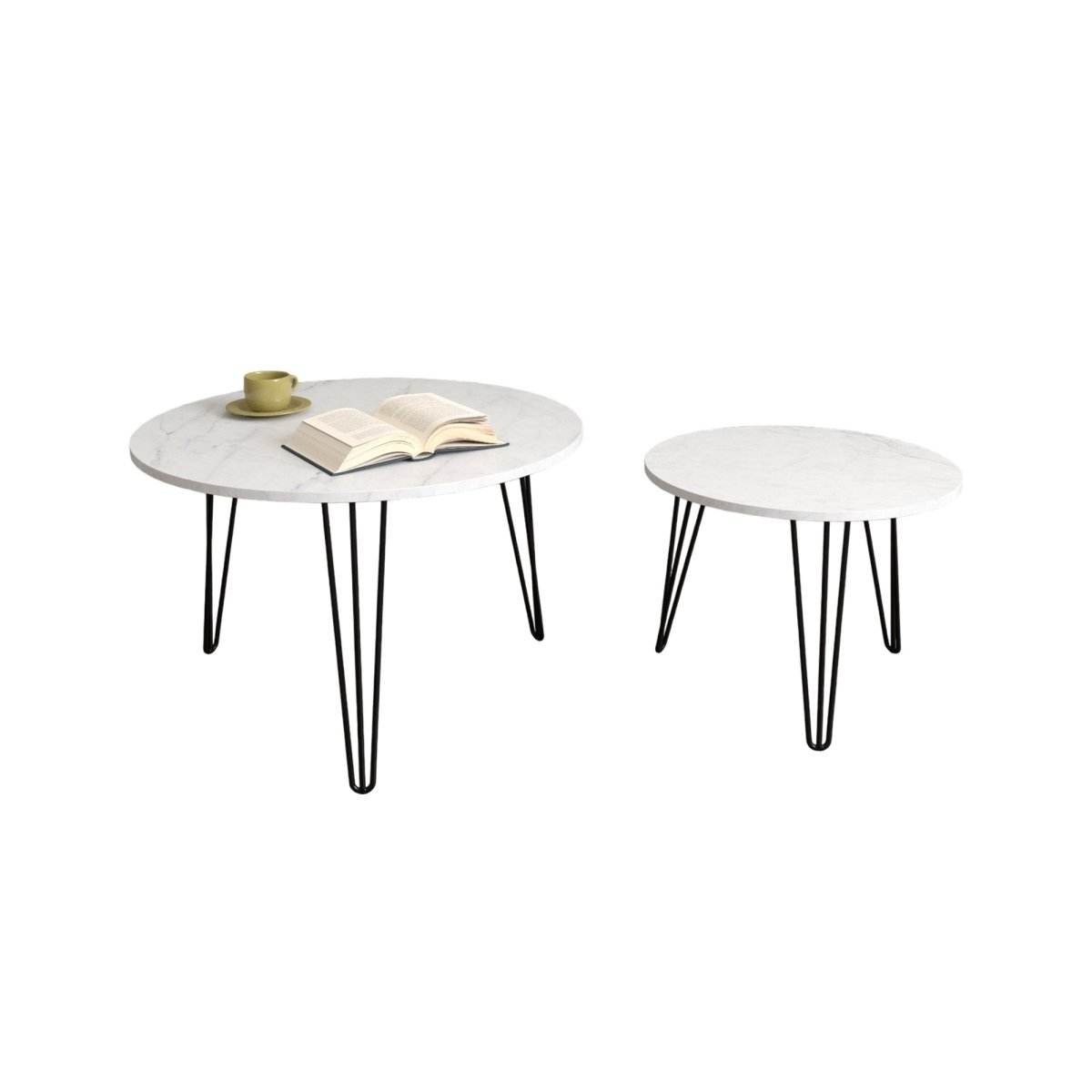 Set Of 2 Round Nesting Coffee Tables With Metal Frame - Sleep Galleria