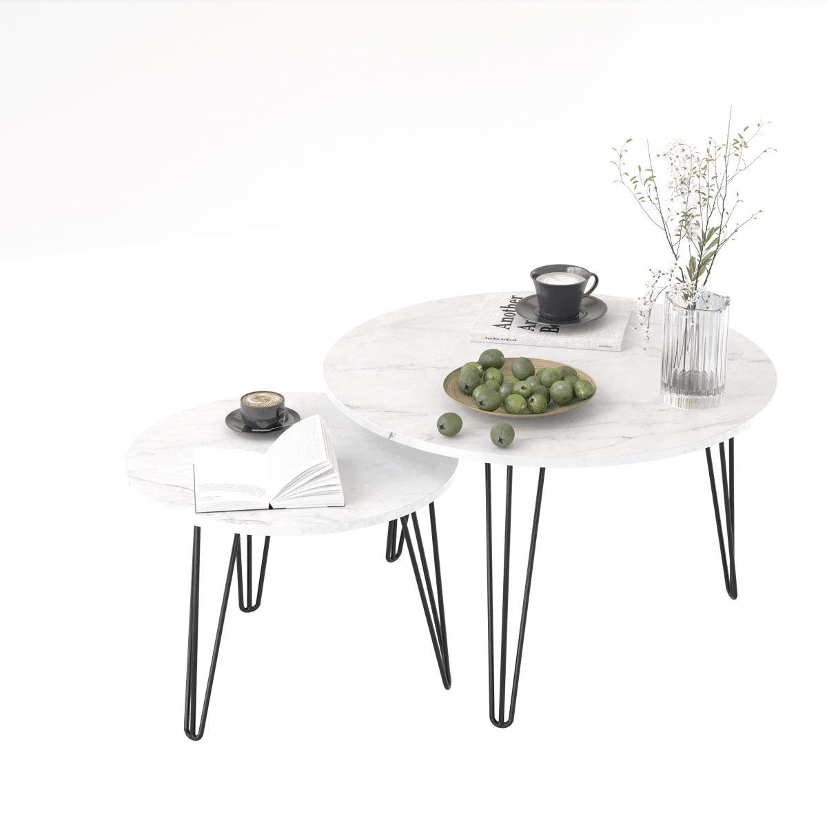Set Of 2 Round Nesting Coffee Tables With Metal Frame - Sleep Galleria