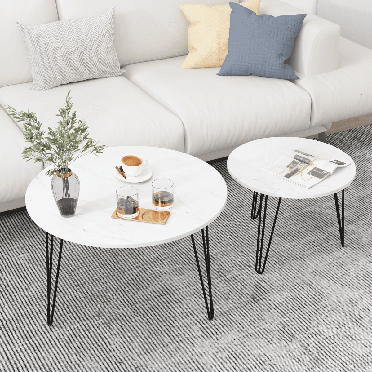 Set Of 2 Round Nesting Coffee Tables With Metal Frame - Sleep Galleria